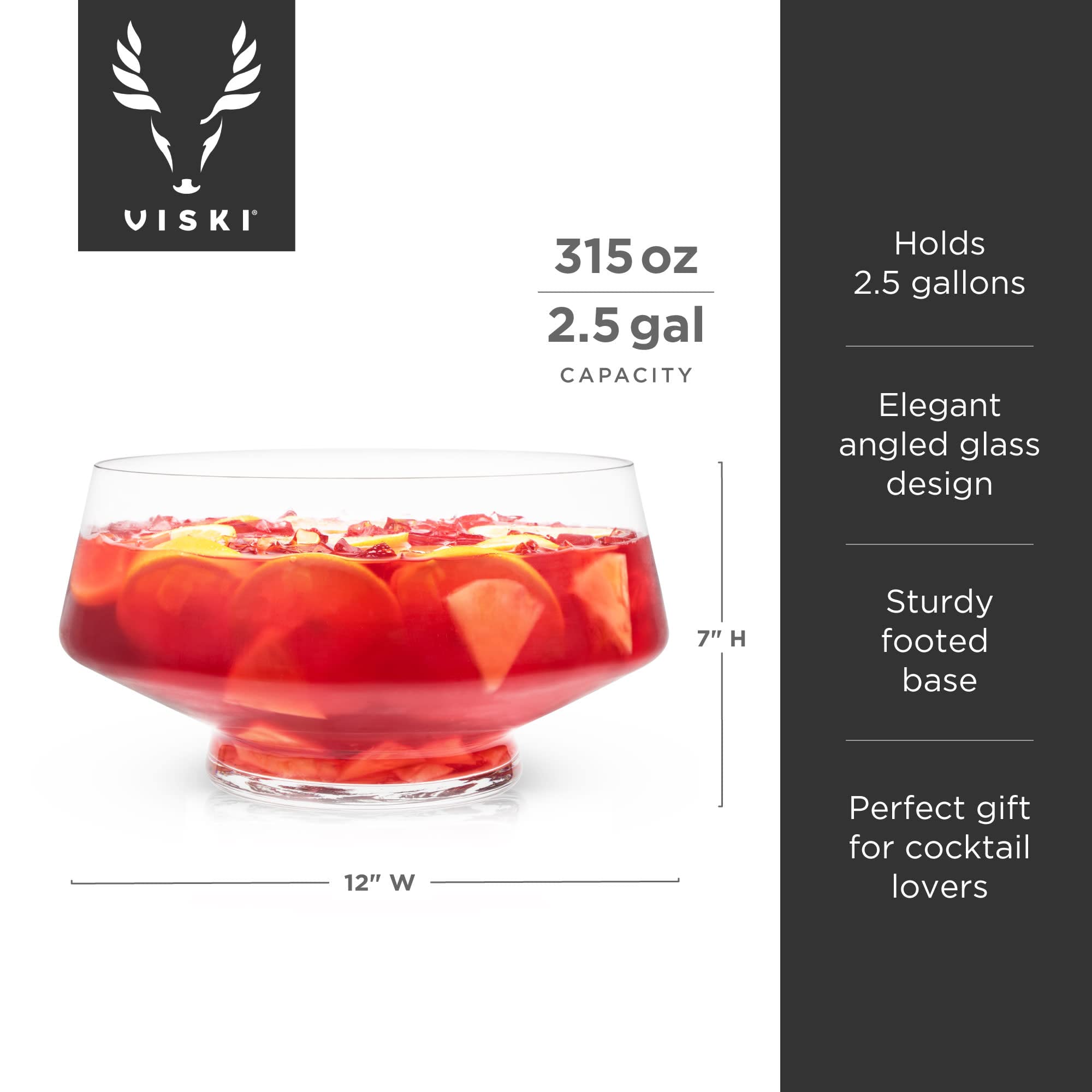 Viski crystal-clear glass punch bowl enhances colorful batches and garnishes