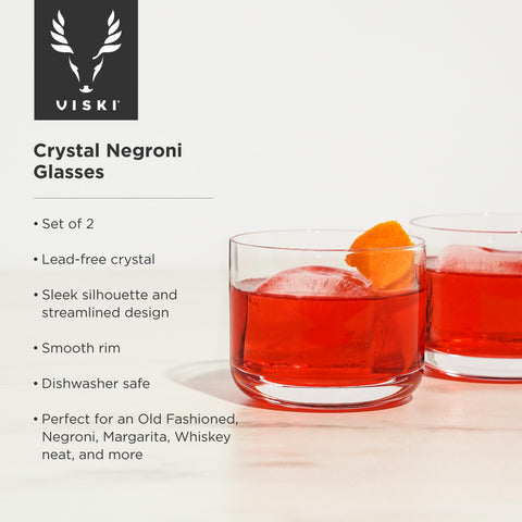 Viski Raye 8oz lowball glass ideal for Negroni or neat spirits.
