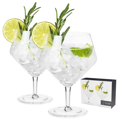 Viski Raye angled stemmed gin glass shows crystal clarity for a refined gin and tonic.