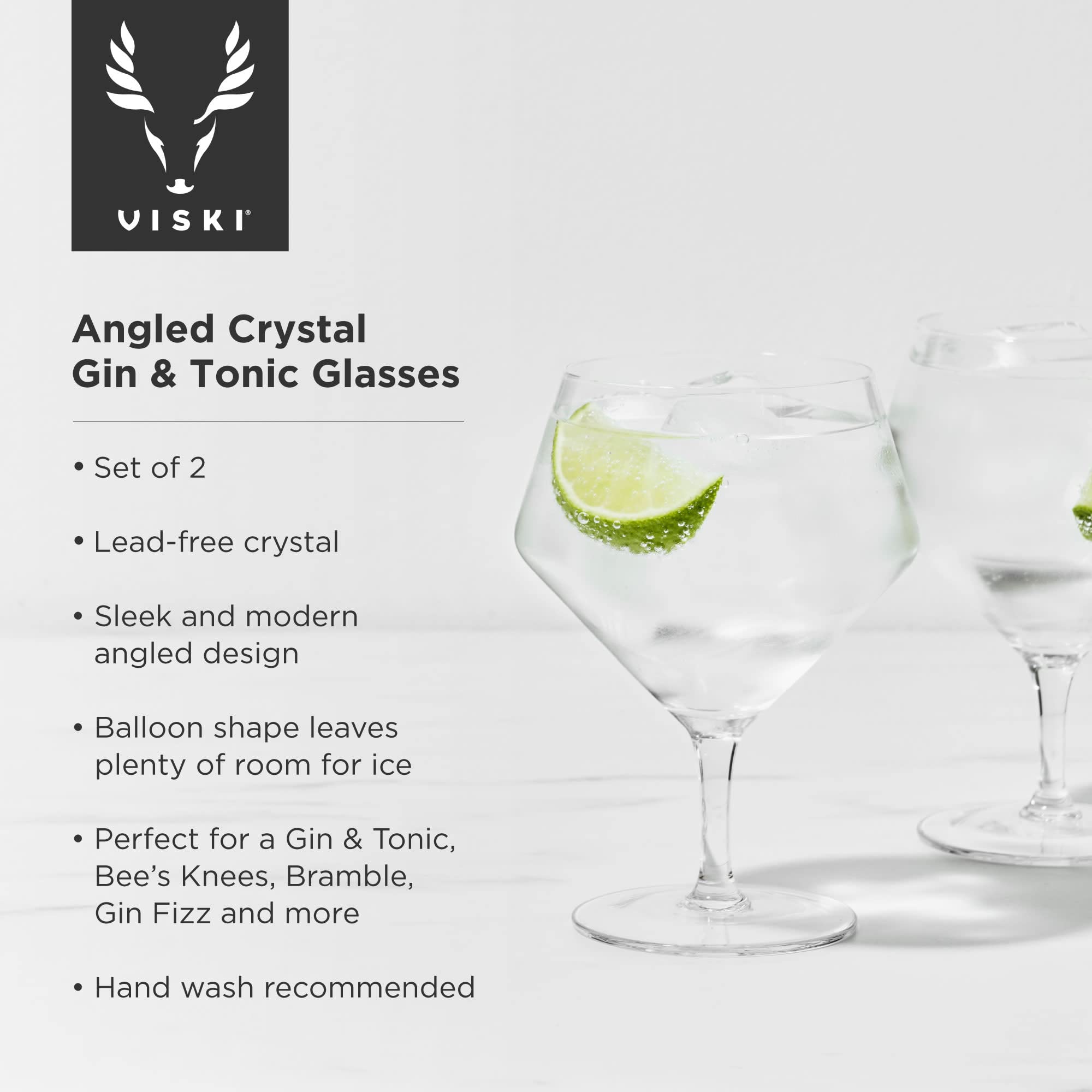 Viski Raye angled stemmed gin glass 1 highlights aroma with its wide mouth and balloon bowl.