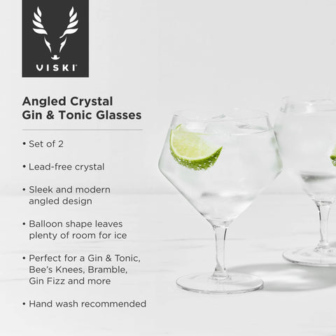 Viski Raye angled stemmed gin glass 1 highlights aroma with its wide mouth and balloon bowl.