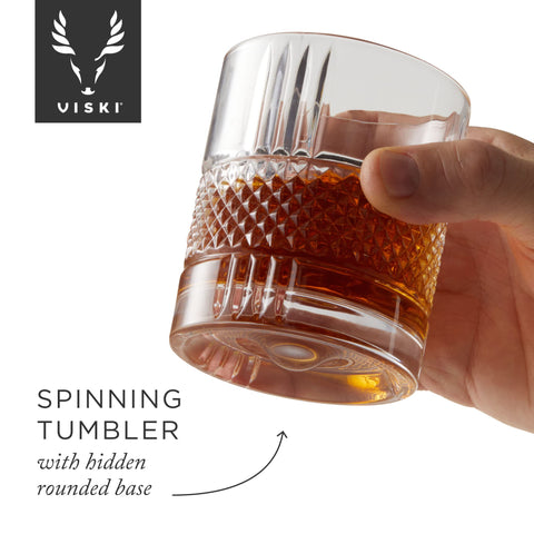 Viski Revolve 10oz rocks glass showing Old Fashioned compatibility.