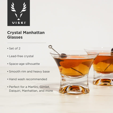 Viski crystal stemless Manhattan glass close-up showing modern lines.