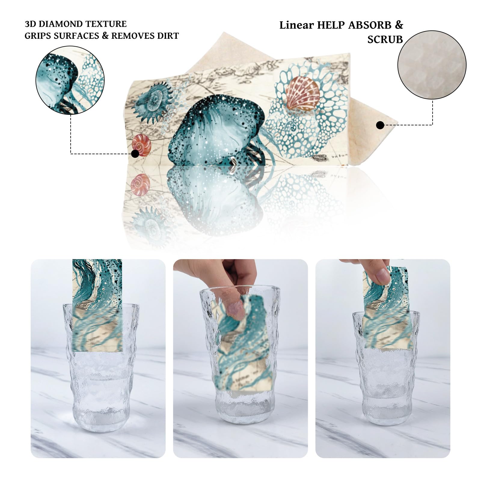 Visstree Blue Sea dishcloth nautical elements, gentle on surfaces.