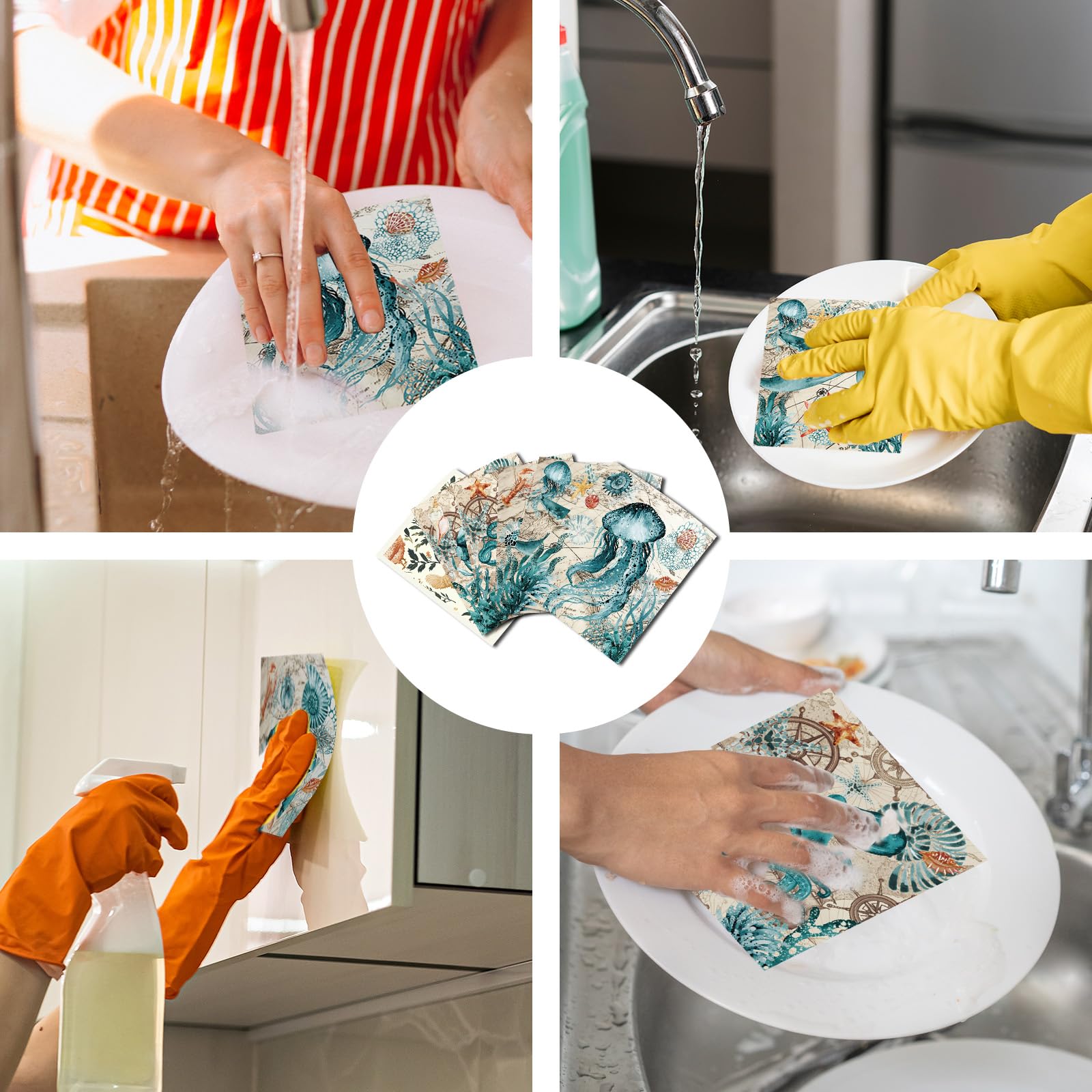 Visstree Blue Sea dishcloth ocean tones, versatile cleaning cloth.