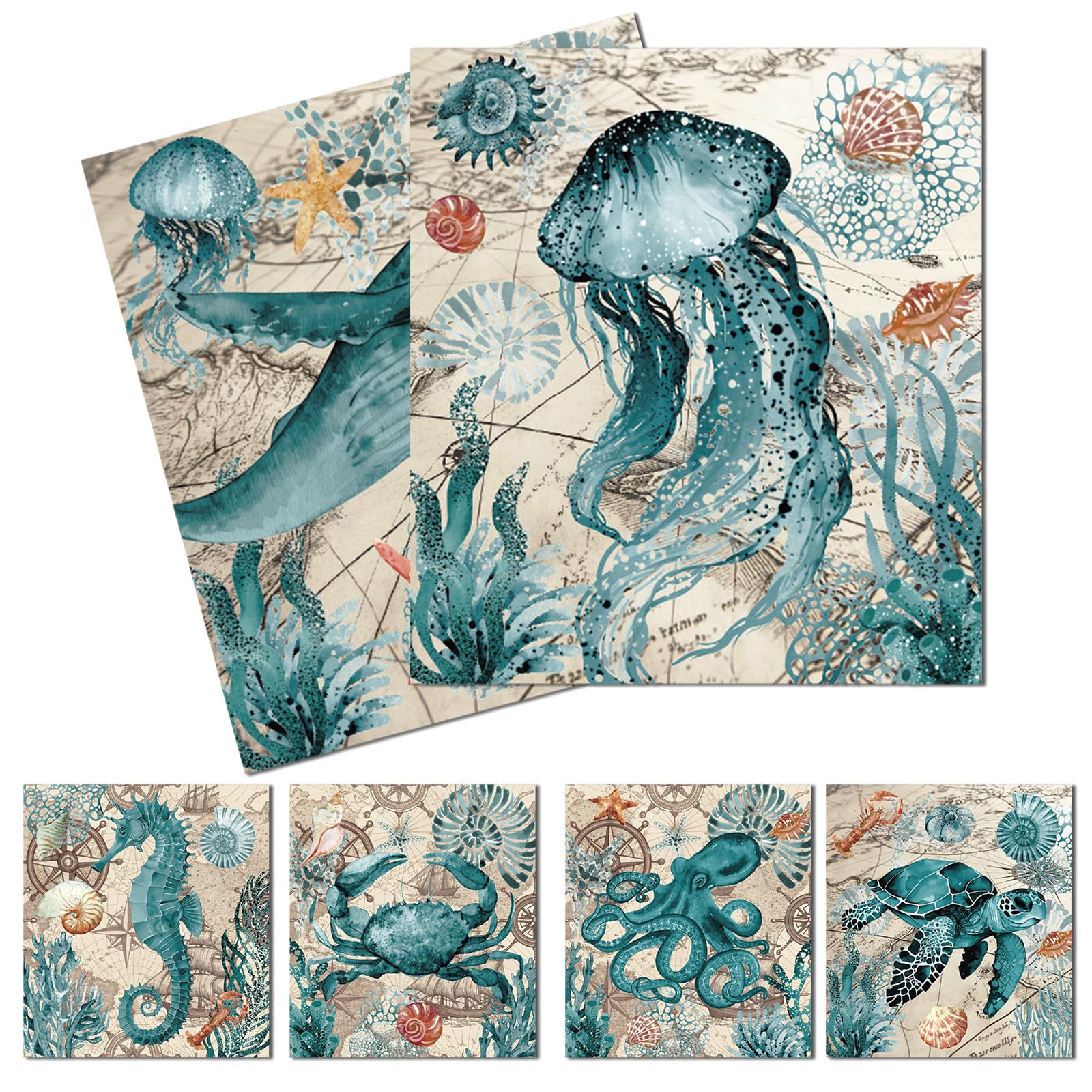 Visstree Blue Sea dishcloth with shell pattern, highly absorbent for spills.