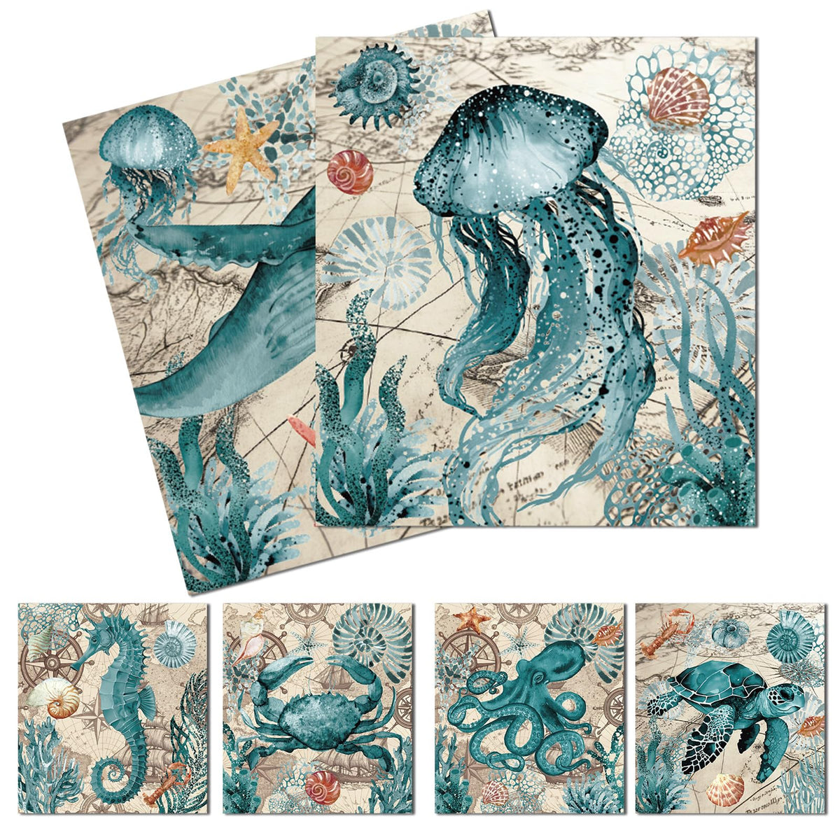 Visstree Blue Sea dishcloth with shell pattern, highly absorbent for spills.