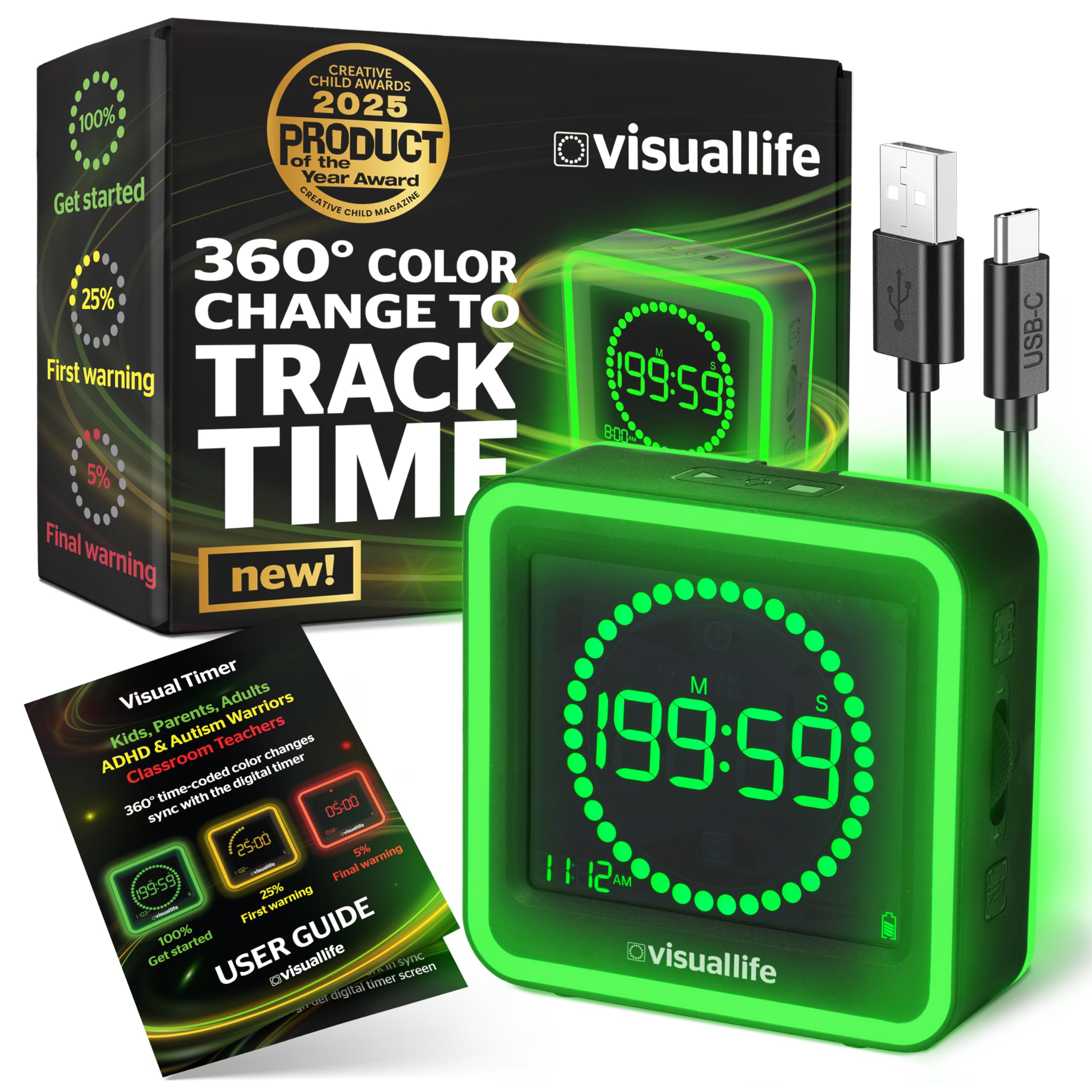 Visual Life Timer on a kid's desk with green focus cue for improved concentration