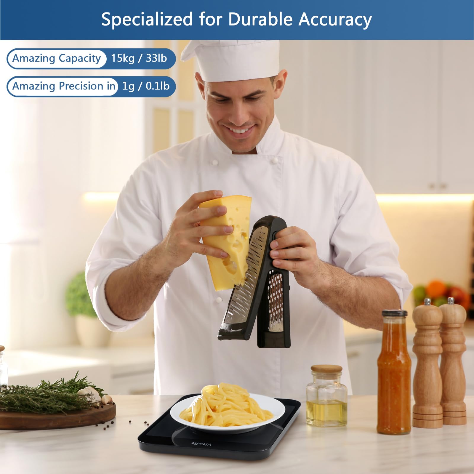 Vitafit modern design kitchen scale complements countertops while weighing accurately
