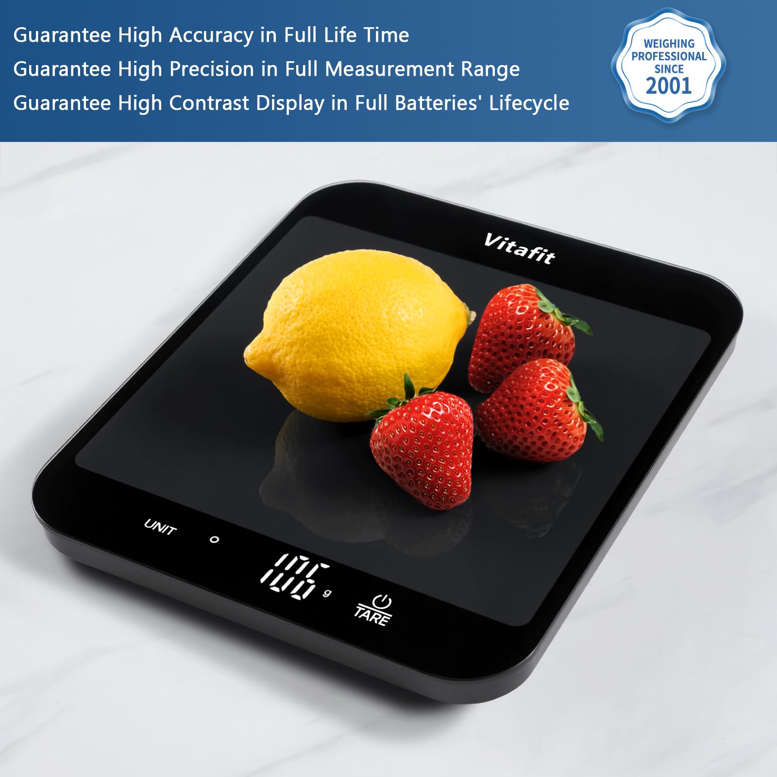 Vitafit scale tare function shown for weighing multiple ingredients without transferring containers