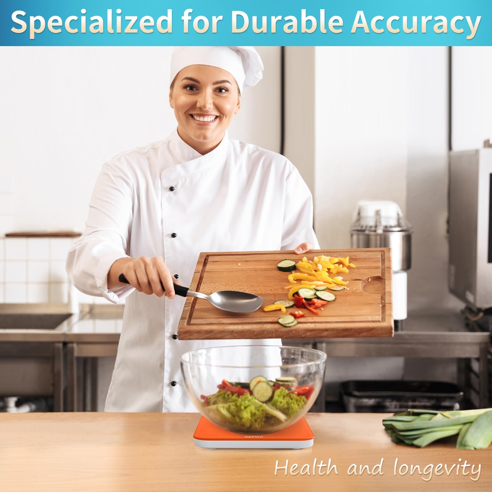 Vitafit tempered-glass platform provides a stable, easy-to-clean weighing surface.
