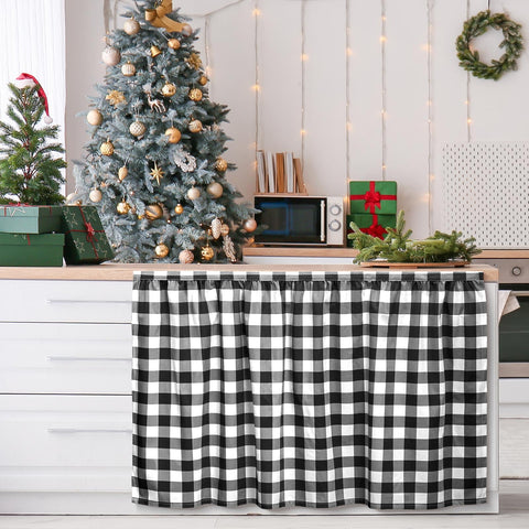 VitalCozy cabinet curtains in black and white checkered pattern for privacy and style