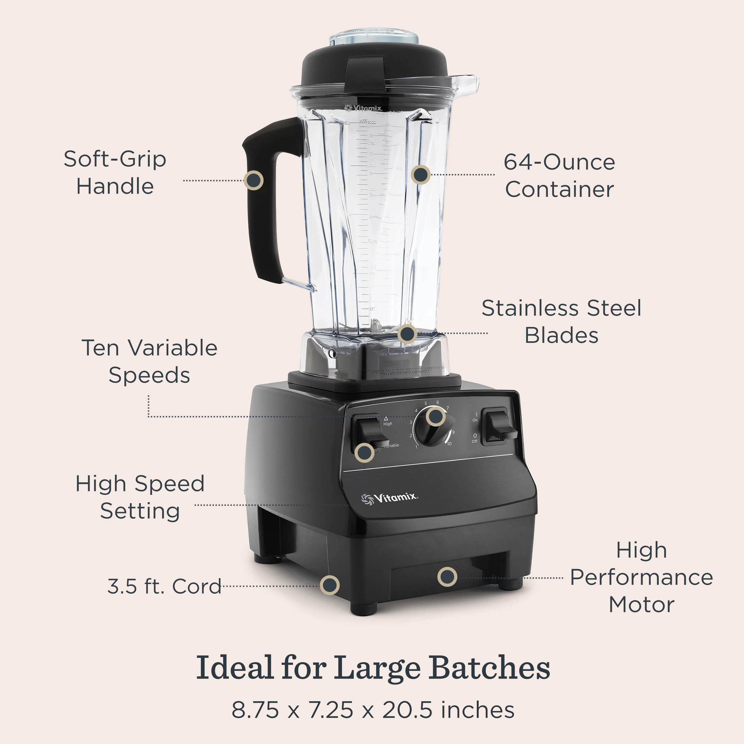 Vitamix 5200 tamper in use to guide thick blends and sauces.
