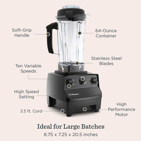 Vitamix 5200 tamper in use to guide thick blends and sauces.