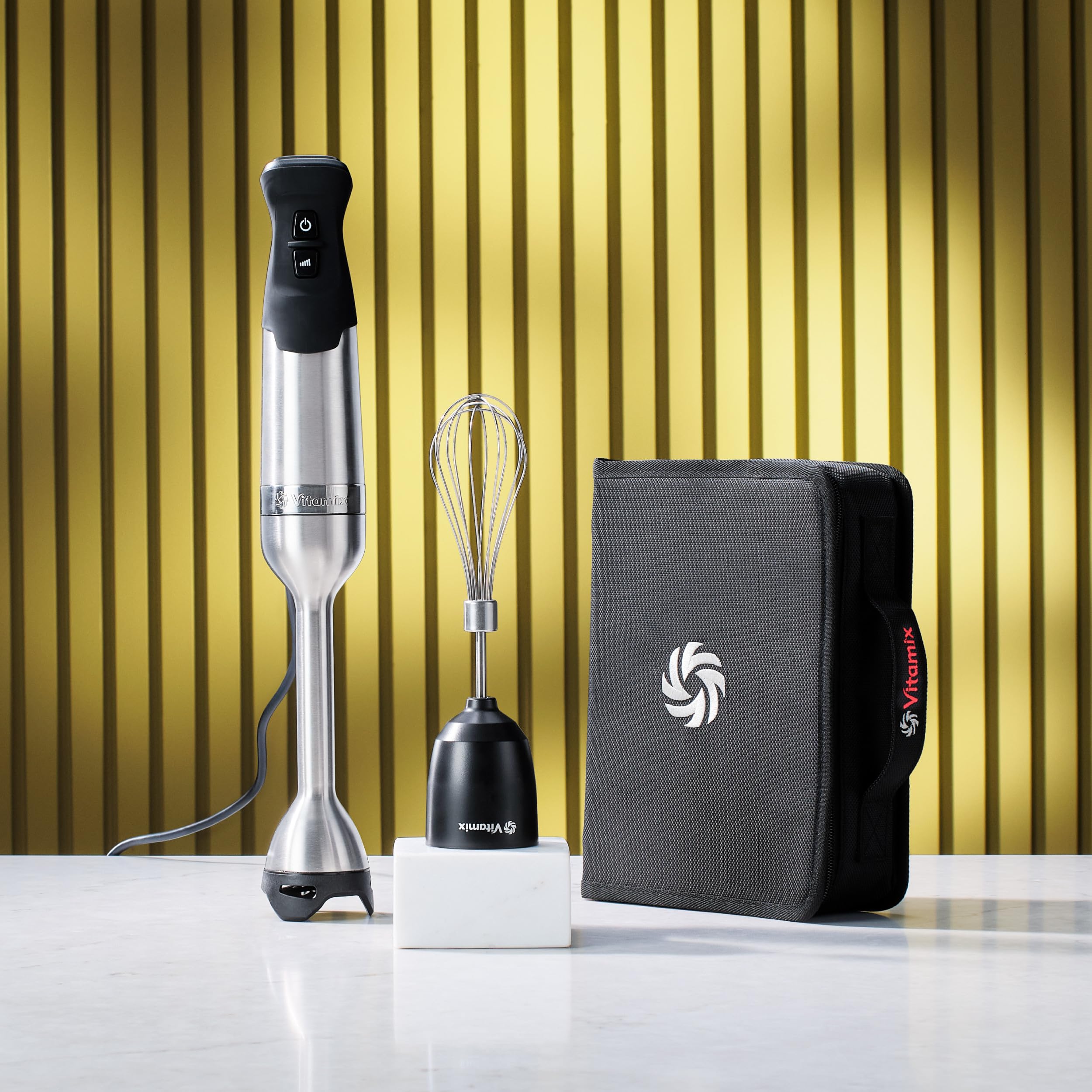 Vitamix immersion blender blade handles tough ingredients with a four-prong stainless-steel edge.