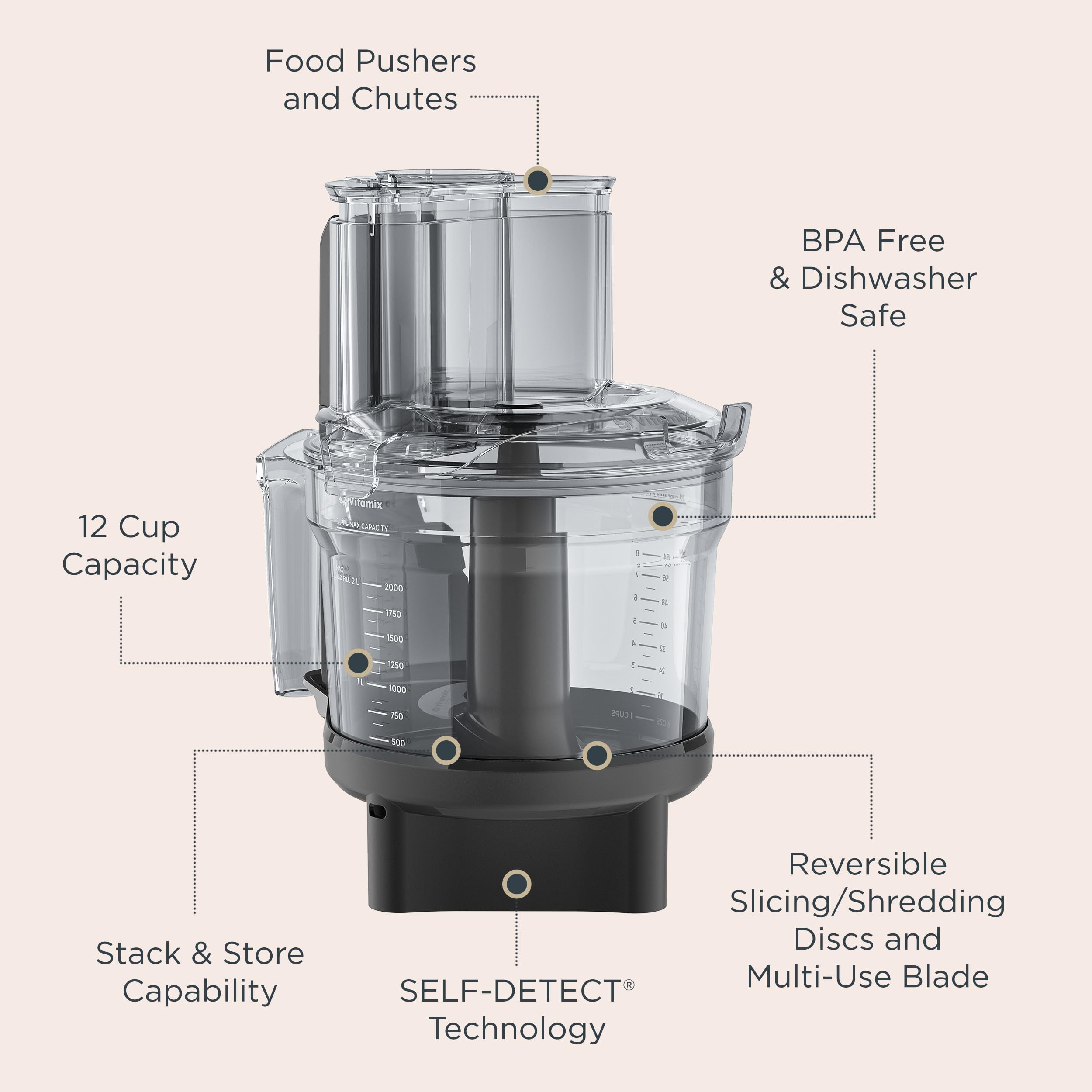 Vitamix stainless steel multi-use blade for chopping, kneading, and mixing.