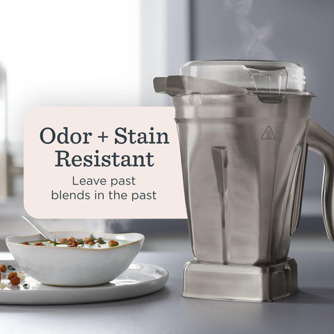 Vitamix odor- and stain-resistant stainless steel design suitable for hot or cold ingredients.