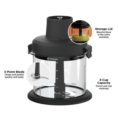 Vitamix immersion blender enables one-handed operation while adding ingredients