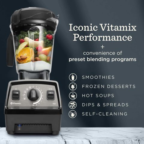 Vitamix Propel 750 low-profile tamper fits under cabinets while blending.