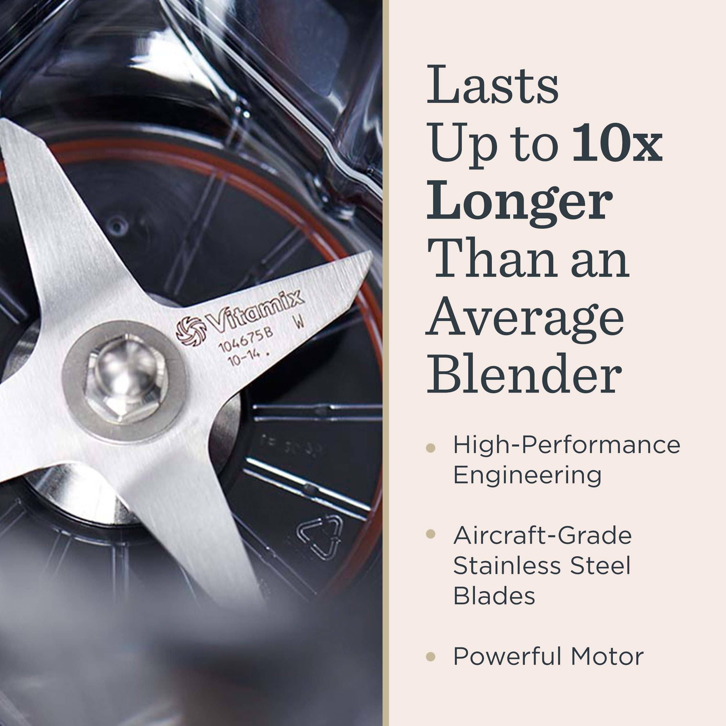 Vitamix Propel 750 stainless-steel blades provide long-lasting, precise chopping.