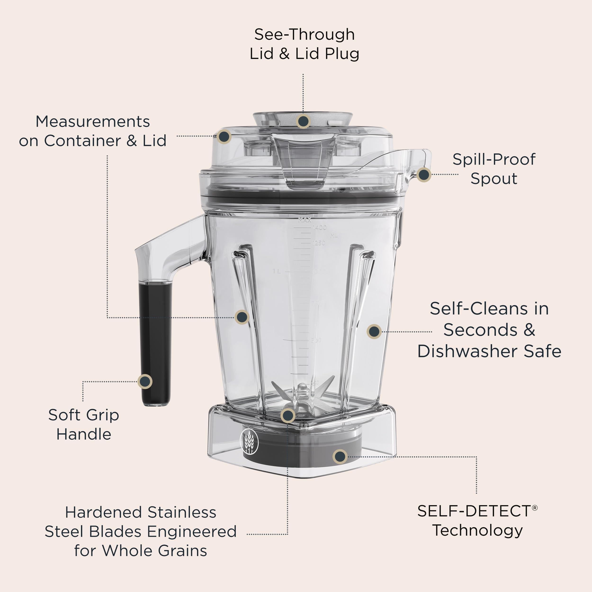 See-through Vitamix lid with vent plug monitoring blend progress