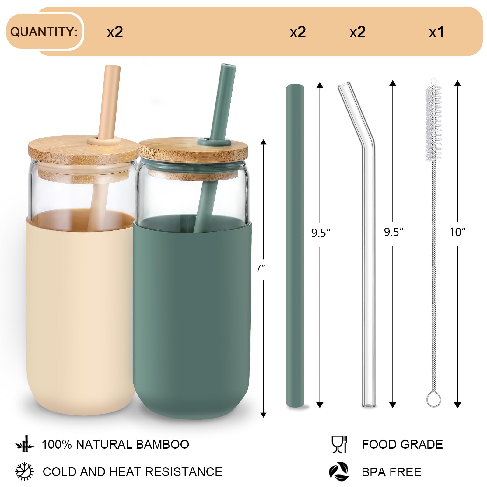VITEVER amber glass cups with color-coordinated accents for iced beverages.