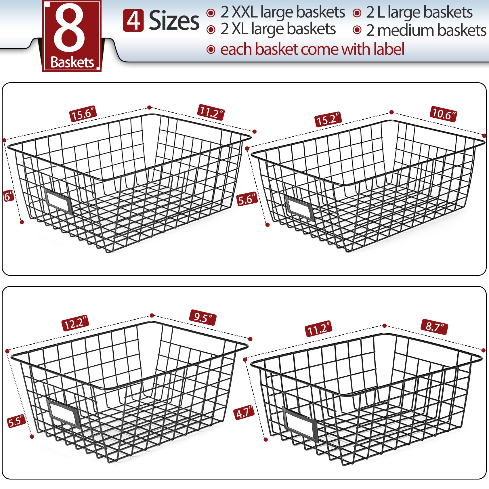 VITEVER 8-set XL baskets provide easy reach and visible organization.