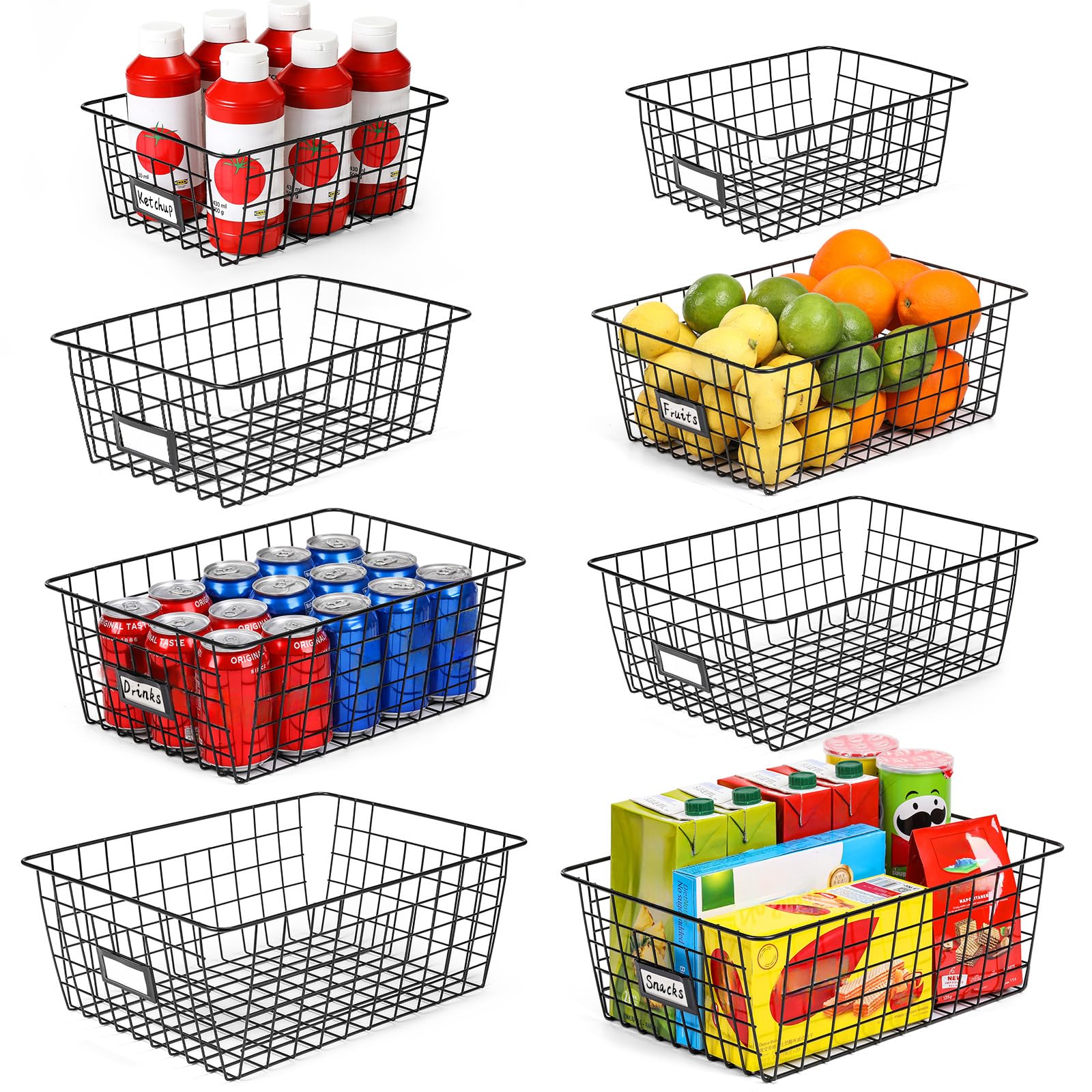 VITEVER 8-set XXL baskets showcase sturdy steel design for organized pantry storage.