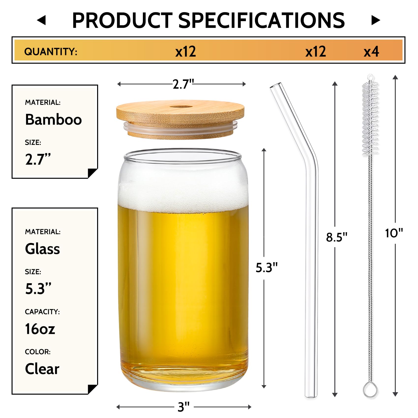 VITEVER glass straws 8.5 inches ideal for smoothies and iced drinks