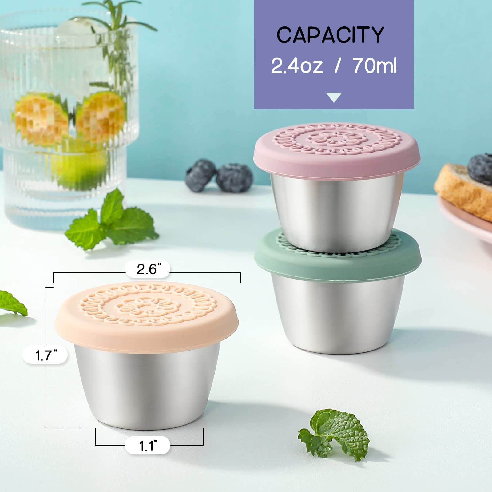 VITEVER leakproof silicone lids keep dressings sealed during travel.