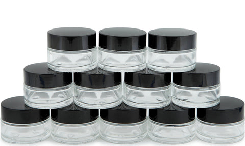 Vivaplex 12-pack clear 15 ml jars with inner liners for organized storage.