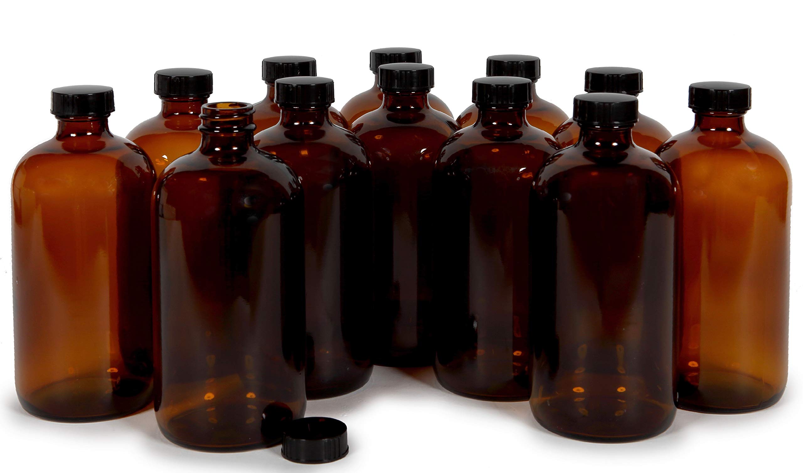 Vivaplex amber glass bottle 16 oz with black lid for safe storage and UV protection.