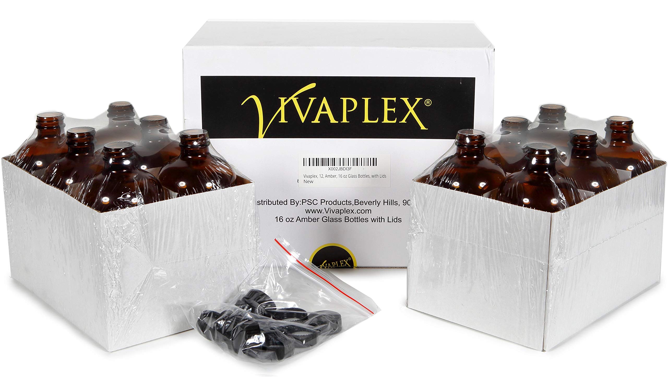 Vivaplex 12-pack amber bottles with lids ready for DIY blends.