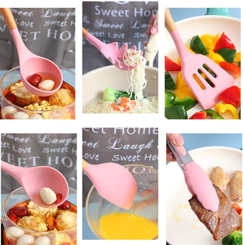 VIVAYO silicone ladle highlighting heat resistance for safe stirring.