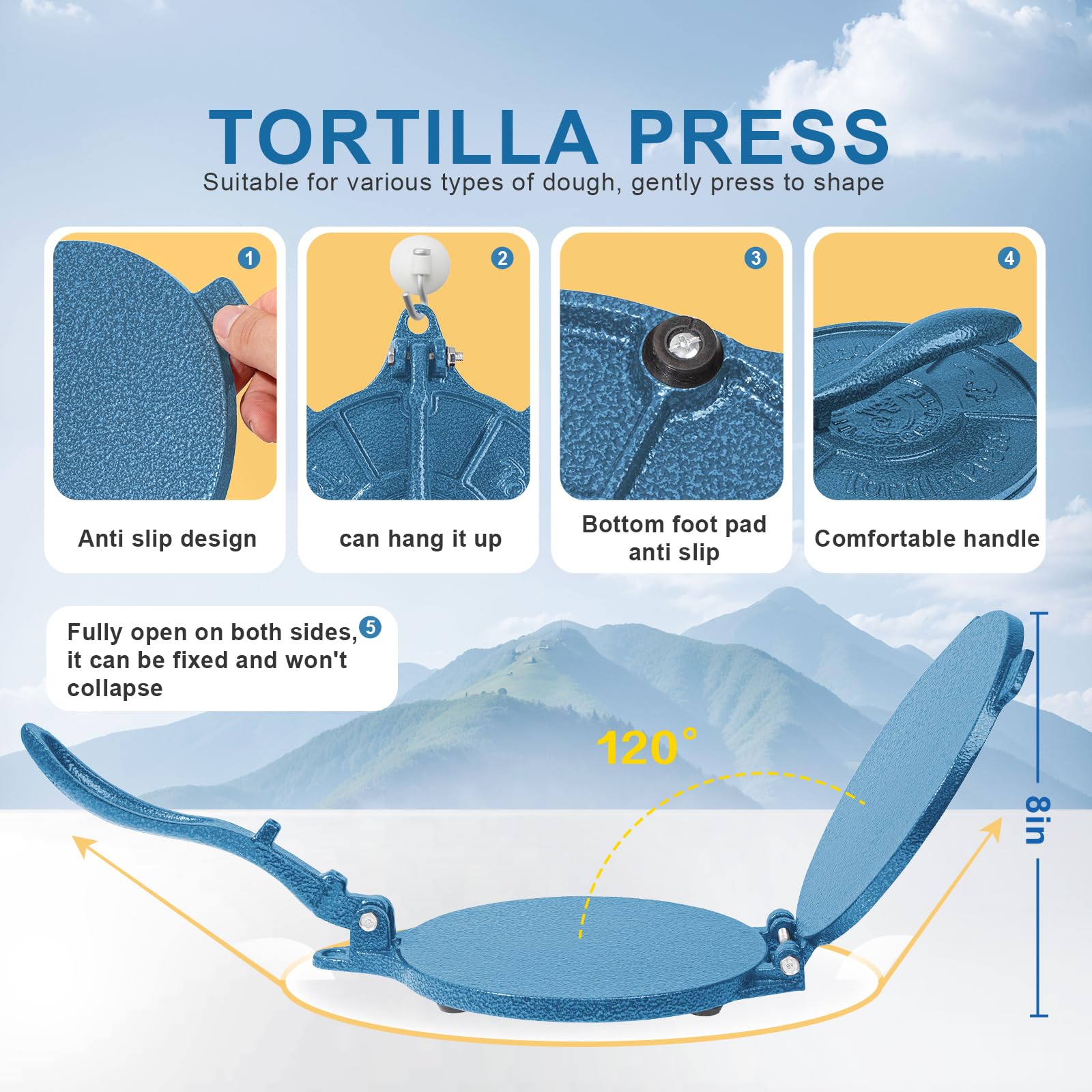 Ergonomic handle on the Vivicreate tortilla press for comfortable use