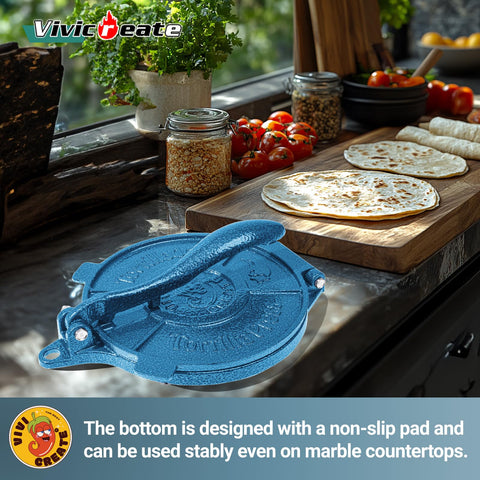 Rust-resistant finish on Vivicreate tortilla press for easy cleaning and daily use