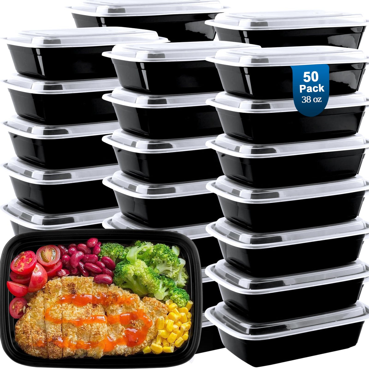 Vivigu 50-pack meal prep container 38 oz with stackable design for easy storage.