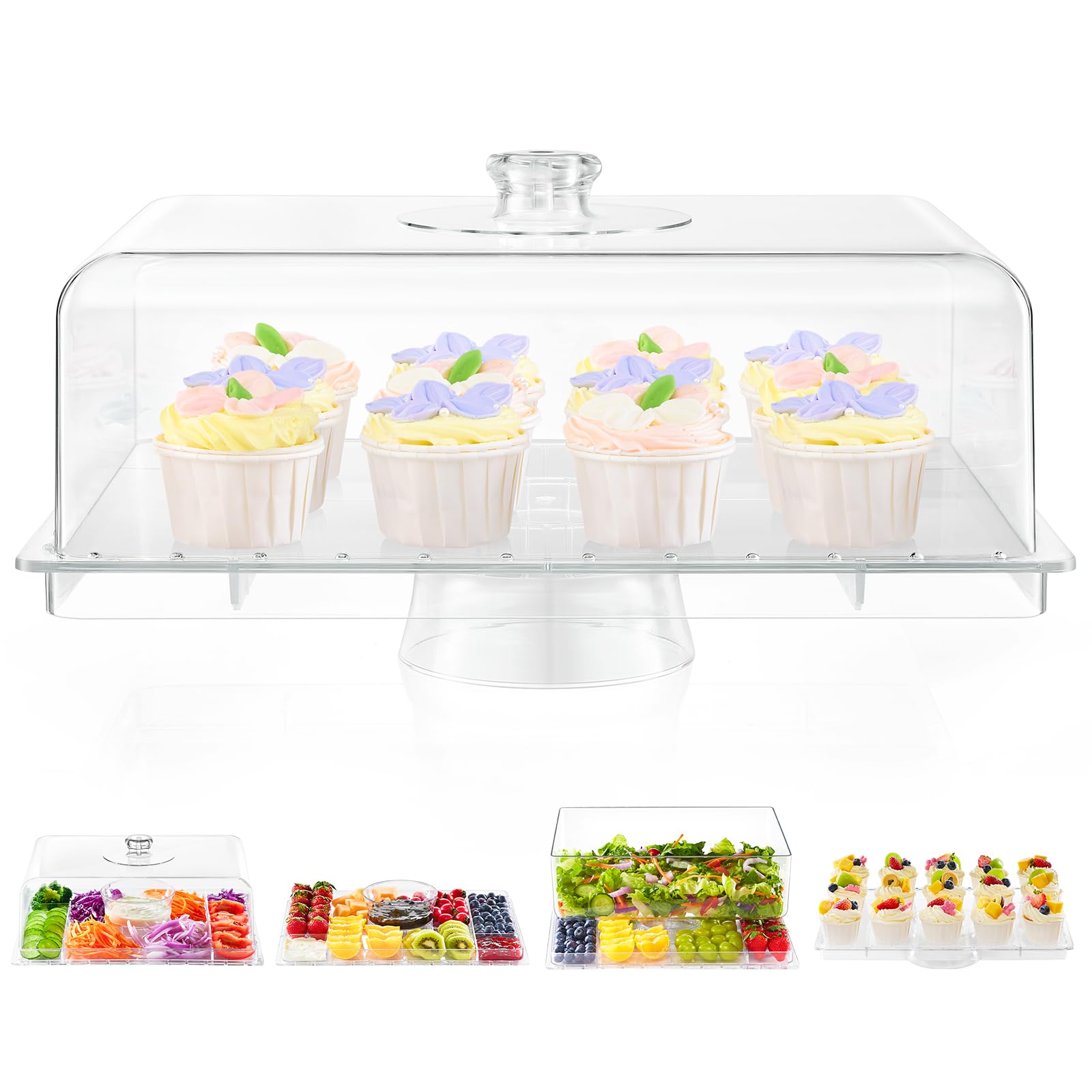 VIVIRBIEN cake stand with lid displaying a 17x12 rectangular surface for large desserts
