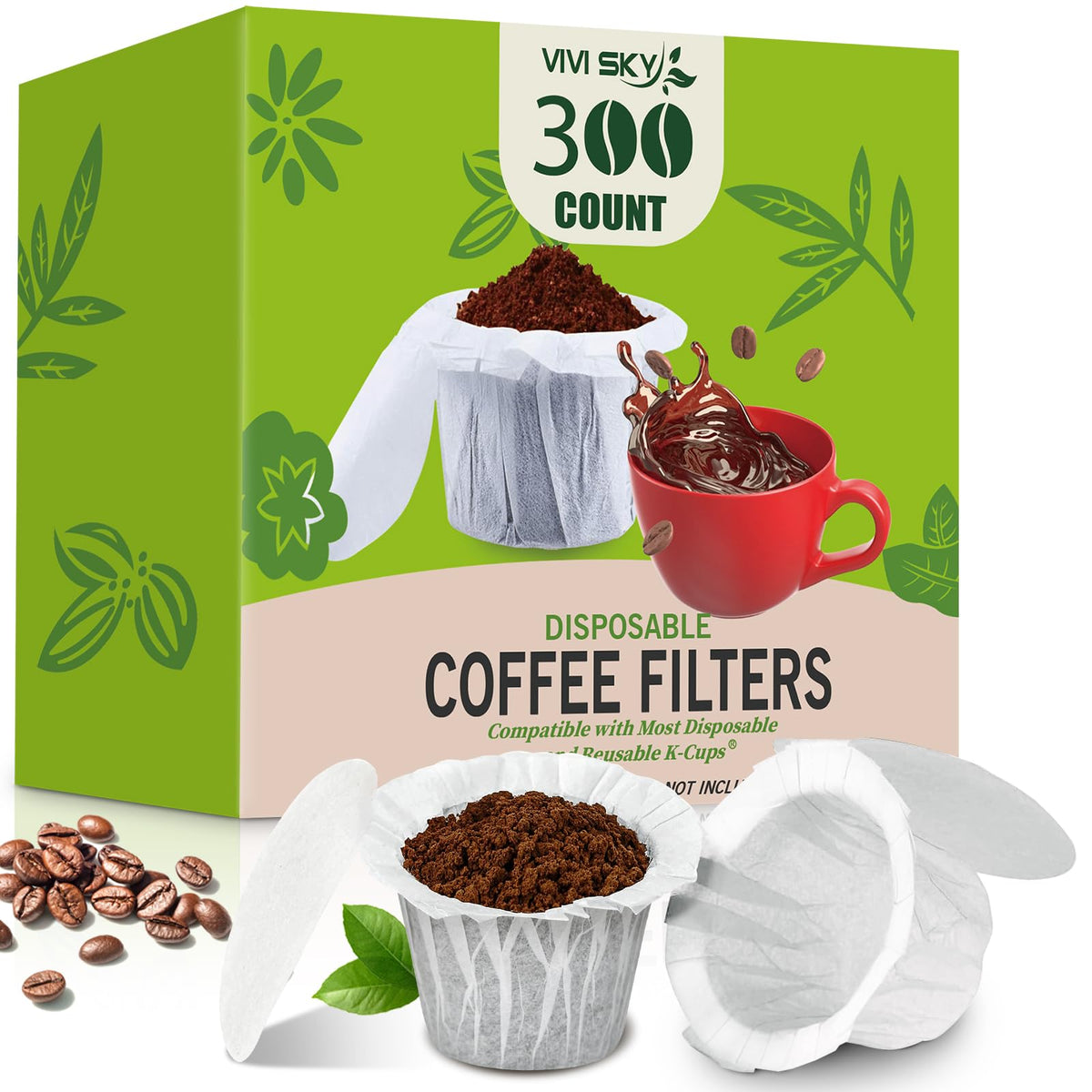 VIVI SKY K Cup filters with lid in white for clean, spill-free brewing
