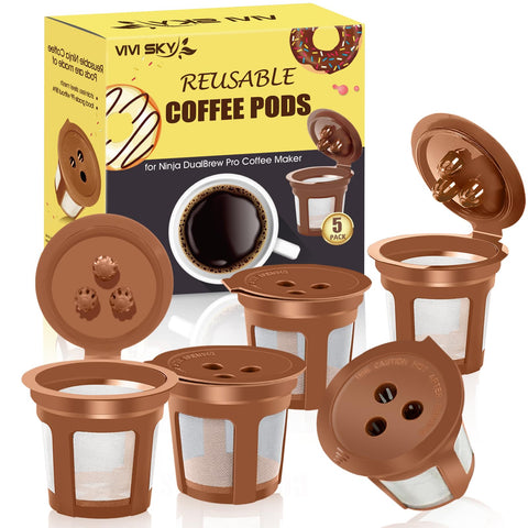 VIVI SKY reusable Ninja Dual Brew 4-cone filter, five-pack for versatile coffee blends.