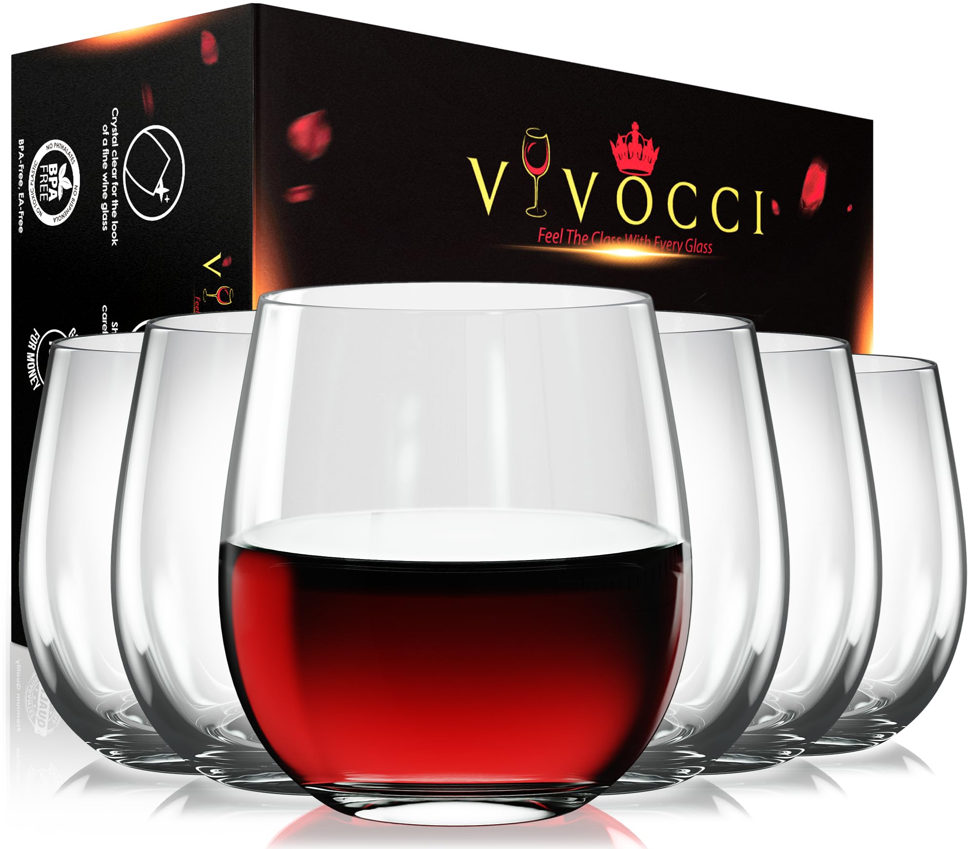 Vivocci unbreakable Tritan stemless glass with heavy base for stable sipping.