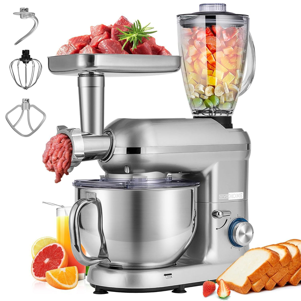 VIVOHOME 3-in-1 stand mixer with 6-quart bowl for smooth, even dough kneading.