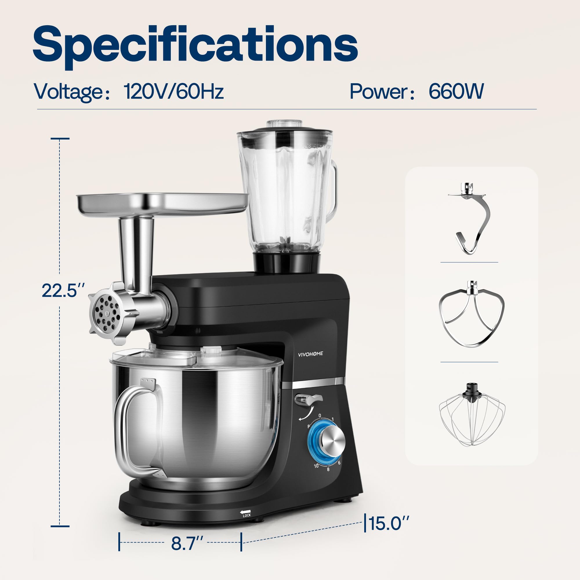 Vivohome splash guard and non-slip feet ensure stable, tidy operation.