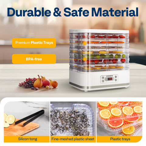 VIVOHOME BPA-free materials and food-grade trays ensure safe drying.