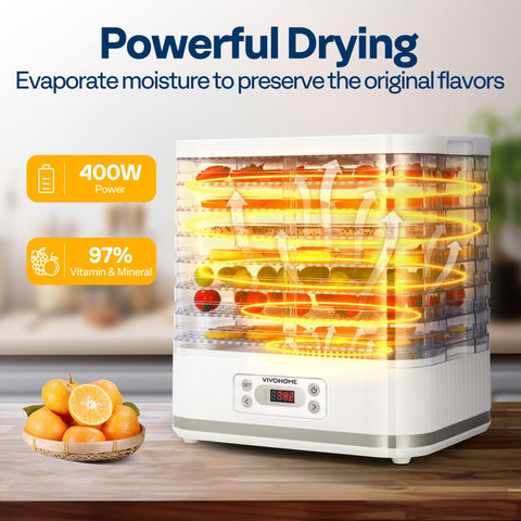 VIVOHOME 400W drying power enables quick, even dehydration.