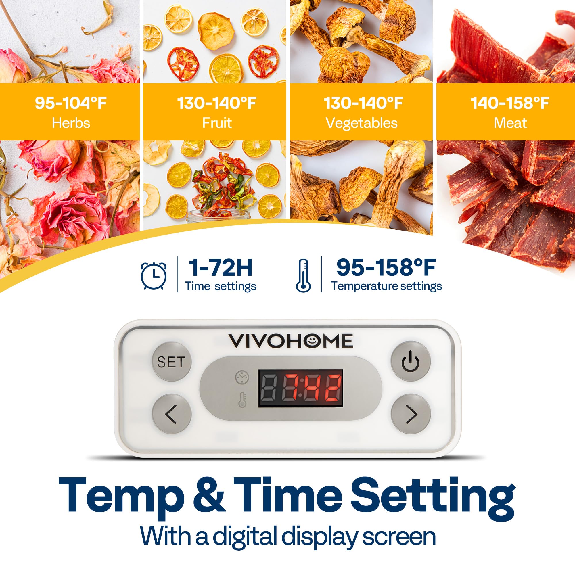 VIVOHOME digital control panel for precise time and temperature settings.