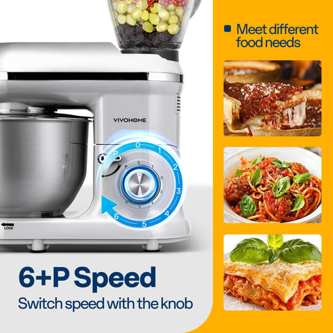VIVOHOME dough hook and beater attachments provide versatile baking prep.