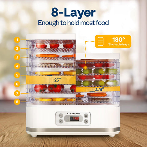 VIVOHOME 8 trays with 180-degree rotation for varied food sizes.