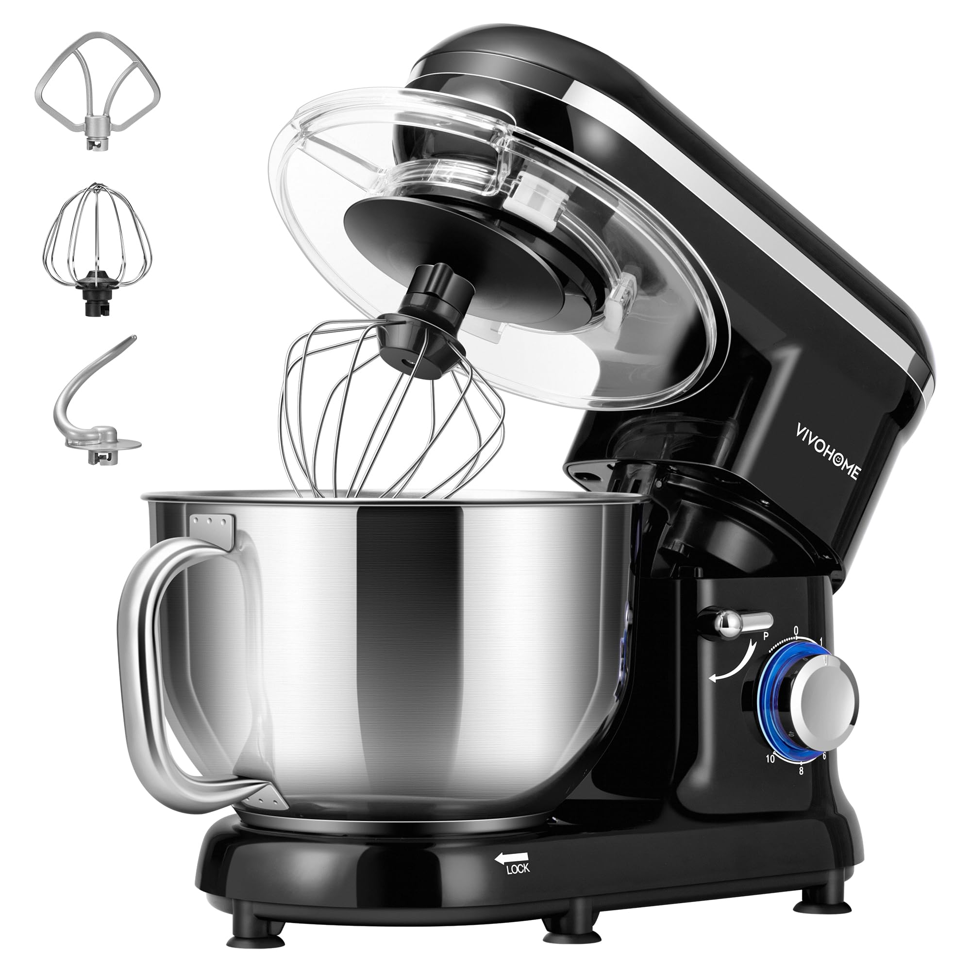 VIVOHOME stand mixer with 660W action attachments for versatile baking prep.