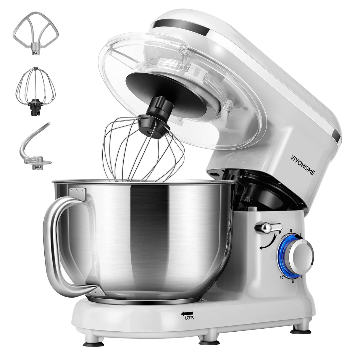 VIVOHOME stand mixer 660W motor seen from top for powerful kneading.